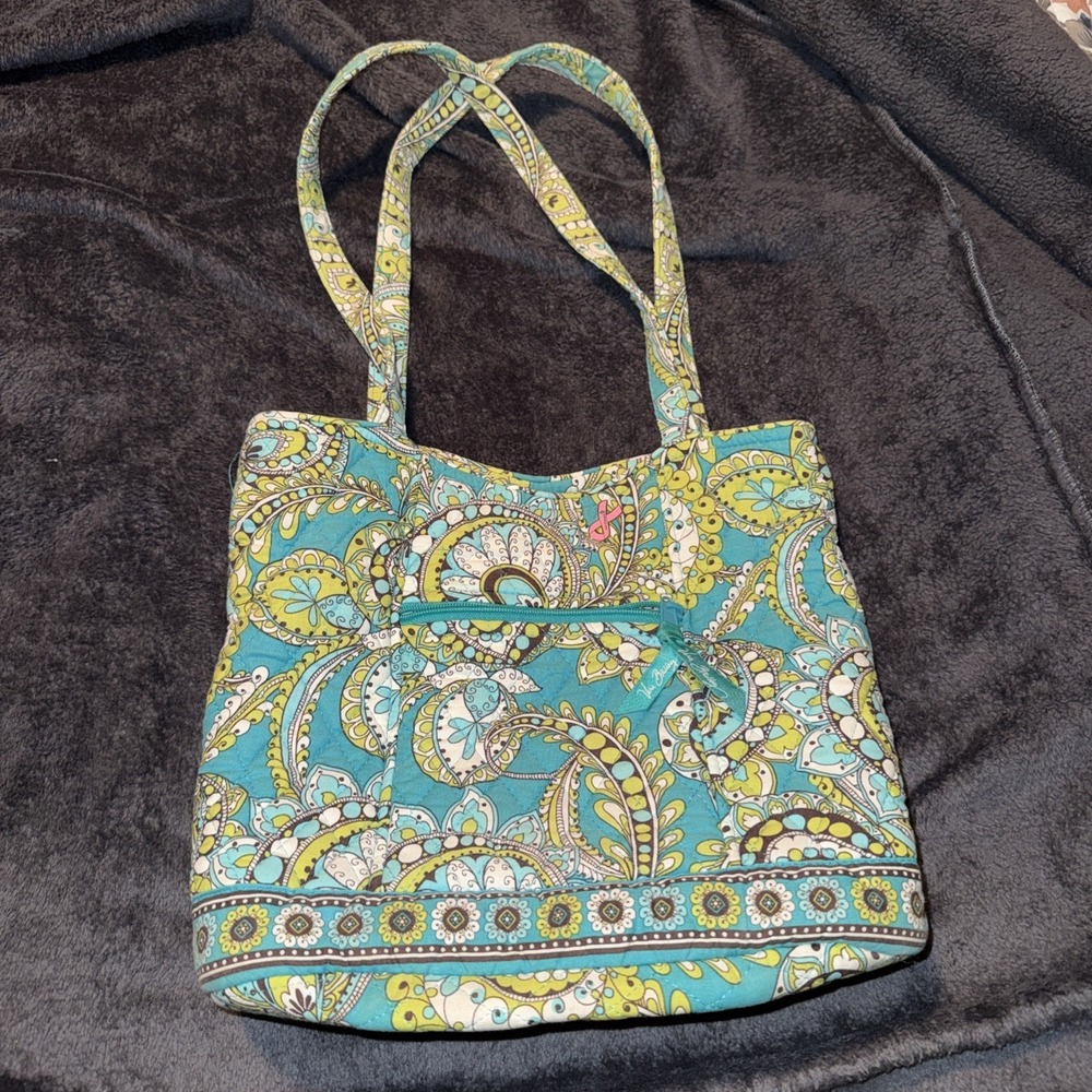 Vera Bradley Shoulder Tote Peacock Paisley Quilted Blue Green
